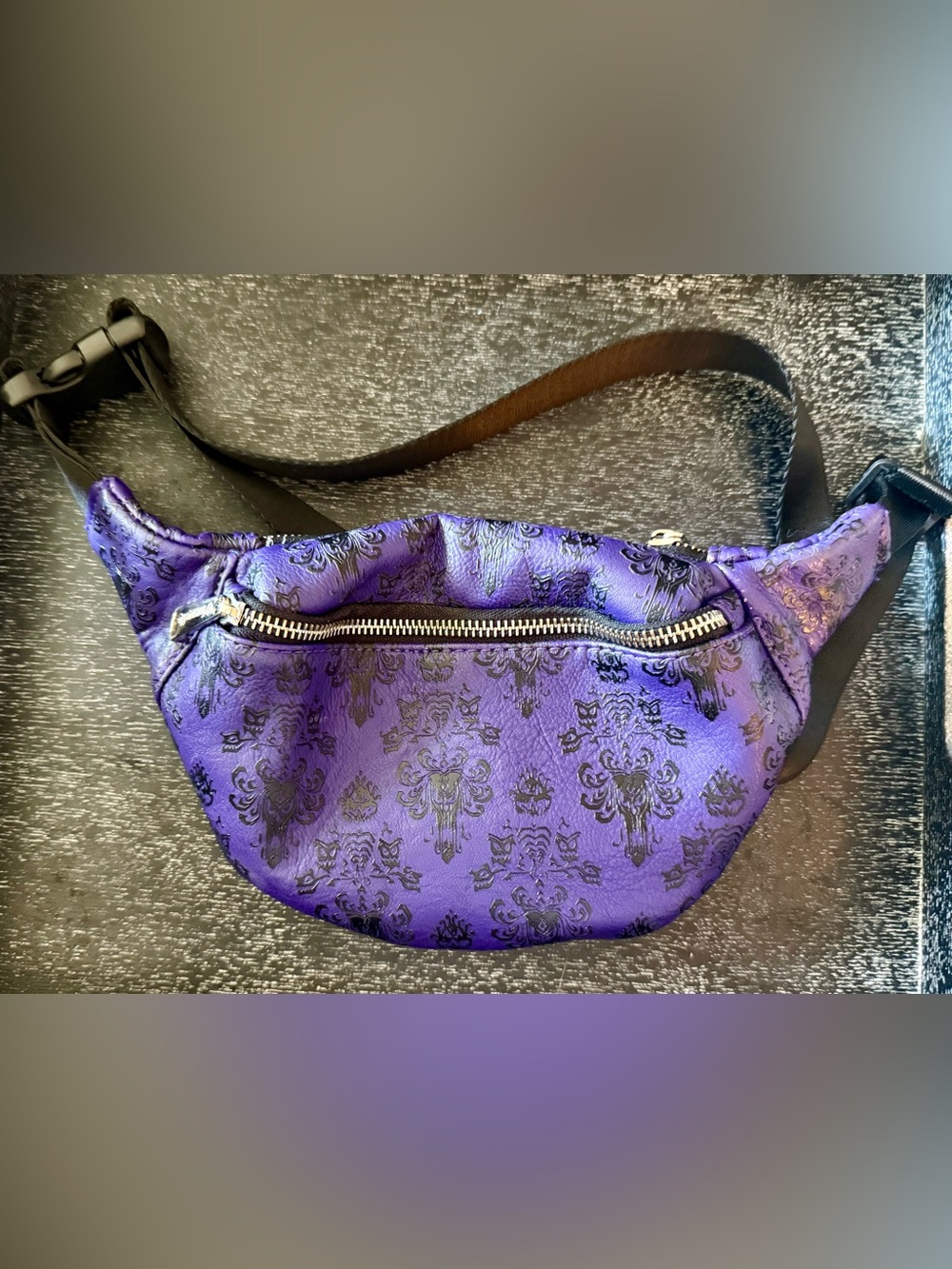 Disney Loungefly Haunted Mansion Wallpaper Purple and Black Belt/Cross Bag